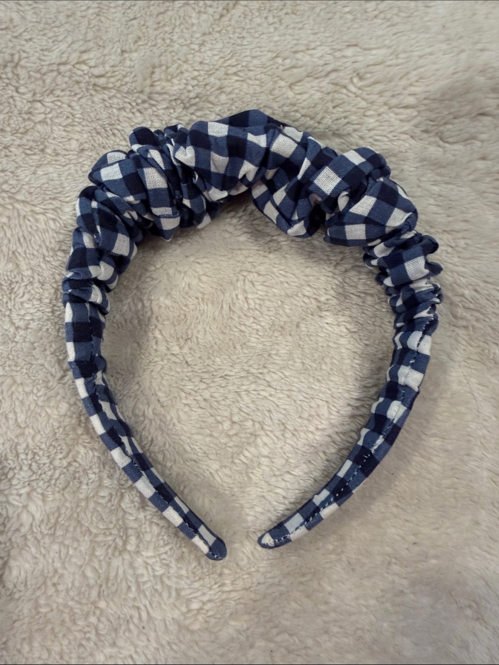 Blue Gingham Scrunchie Headband